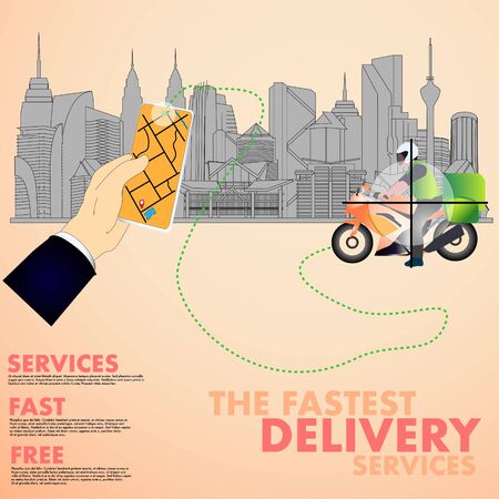 illustration concept of online delivery services with tracking on mobile phoneのイラスト素材