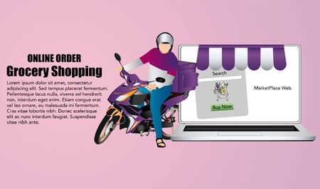 man courier riding motorcycle with carrier box ready for food or goods deliveryのイラスト素材