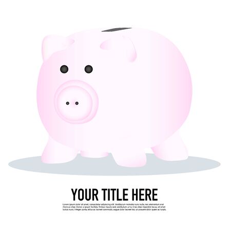 vector illustration template  piggy bank with title on bottom for poster, flyer or leaflet. Saving and financial conceptのイラスト素材