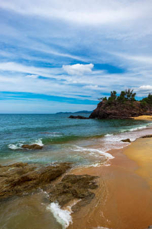 Beautiful blue sky with soft cloud and amazing nature landscape at Kemasik Beach Terengganu, Malaysiaの写真素材