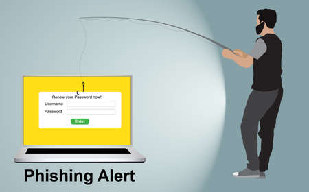 vector illustration concept of web security, hacker trying attack via phishing email, stealing digital information from victimのイラスト素材
