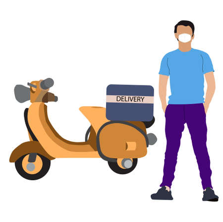 Vector illustration Concept of Online delivery package by scooter or motocycle  on mobile phone applicationのイラスト素材
