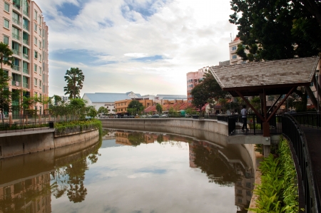 Singapore, Jan 09, 2014 - A Pondok  traditional Malay-style pavilion  along the park connector which runs along the newly refurbished Geylang river bankのeditorial素材
