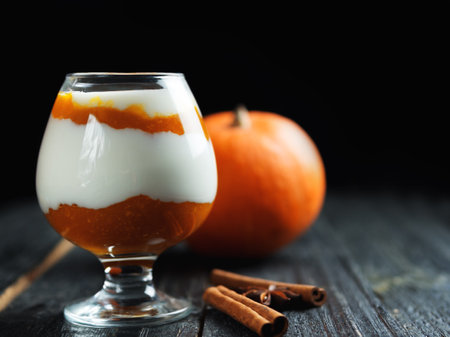 Homemade pumpkin parfaitの写真素材