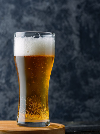 close-up of a misted glass of  beerの写真素材