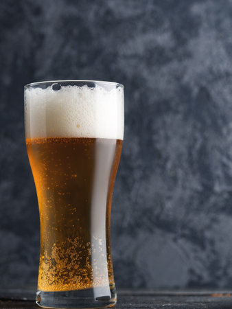 close-up of a misted glass of  beerの写真素材