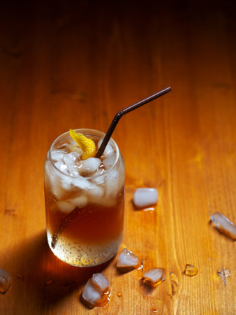 Refreshing and invigorating summer drink espresso tonic on a wooden table.の写真素材