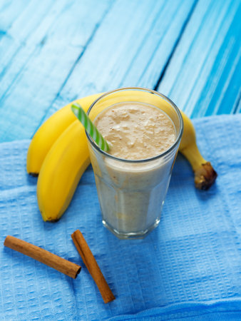 Banana cocktail or smoothie in a glassの写真素材