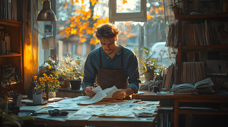 Portrait of a young male florist working in his workshopの素材