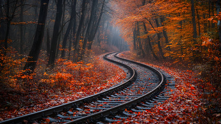 Railway in the autumn forest. Railway in the autumn forest.の素材