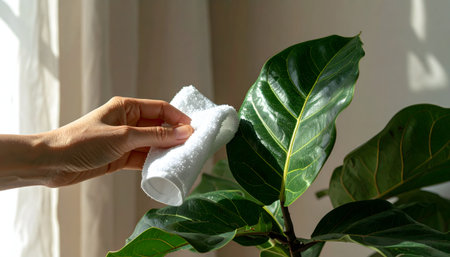 Extremely minimalist photograph of an empty room corner with off-white textured walls and a dramatic monstera leaf shadow.の素材