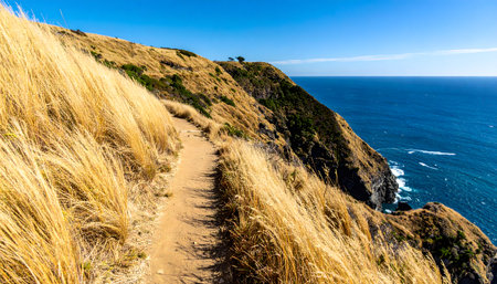 Hiking trail on the coast of Atlantic oceanの素材