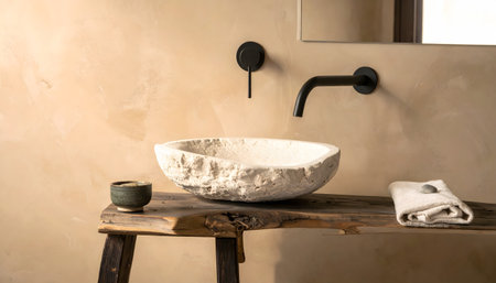 Bathroom interior with sink and faucet, selective focusの素材
