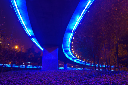 beautiful blue night overpass with Neon lightの写真素材