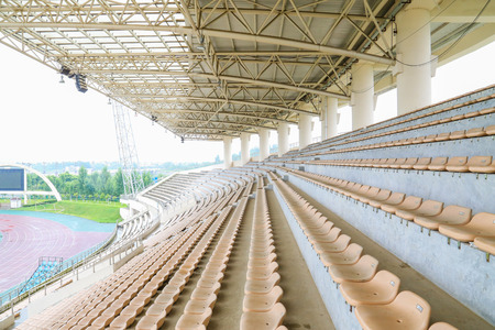 yellow seat in the stadiumのeditorial素材