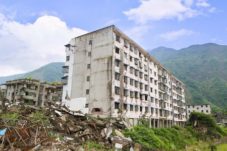 earthquake  house after May 12,2008  at beichuan,mianyang,chinaのeditorial素材