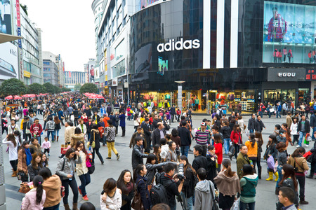 night view of ChunXi shopping plaza at chengdu, china.Photo is taken on 19 Nov 2011.のeditorial素材