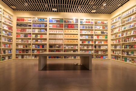 BAICHUAN,CHINA - JAN 3,2015:all kinds of about earthquake books in BEICHUAN library.のeditorial素材