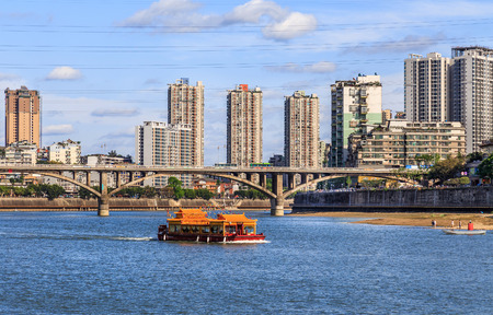 modern city with riverの写真素材