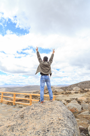 man stand on the stoneのeditorial素材