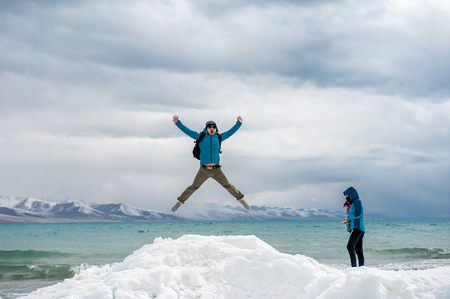 May 6, 2017,  couple in Namtso Lake travelのeditorial素材