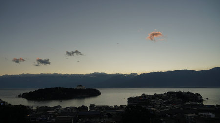 View of a town by a riverの写真素材