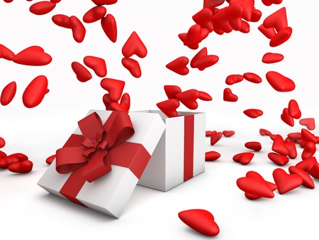 Lots of red hearts jumping from a gift boxの写真素材