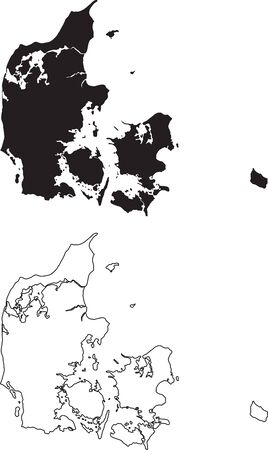 Denmark Map. Black silhouette country map isolated on white background. Black outline on white background. Vector fileのイラスト素材