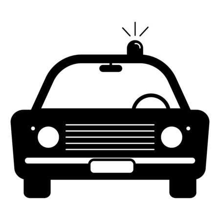 Police Cop Car Vintage with siren front view. Simple black and white illustration depicting police emergency response vehicle car with flash. EPS Vectorのイラスト素材
