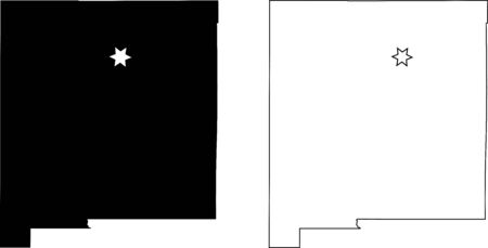 New Mexico NM state Map USA with Capital City Star at Santa Fe. Black silhouette and outline isolated on a white background. EPS Vectorのイラスト素材