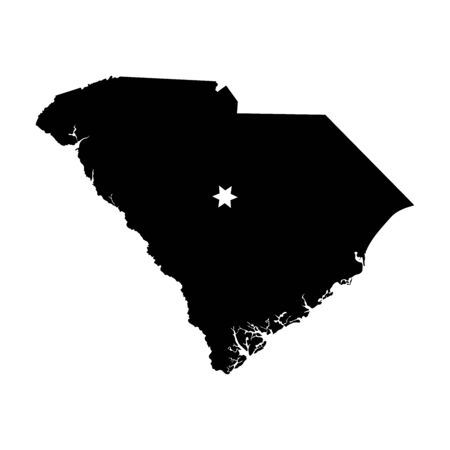 South Carolina SC state Map USA with Capital City Star at Columbia. Black silhouette and outline isolated maps on a white background. Vectorのイラスト素材