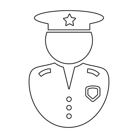 Police Officer Outline Icon. Black and white illustration pictogram icon depicting uniformed law enforcement officer with hat and badge. EPS Vectorのイラスト素材