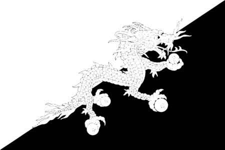 Bhutan Flag Black and White. Country National Emblem Banner. Monochrome Grayscale Vector File.のイラスト素材