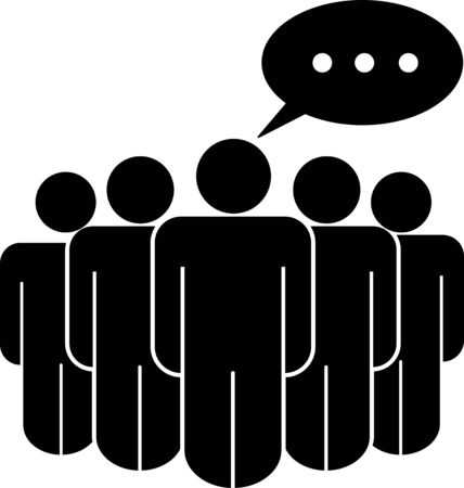 Group with Speech Bubble on Leader. Black Illustration Isolated on a White Background.のイラスト素材