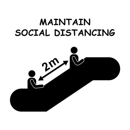 Maintain Social Distancing Escalator Stairs 2m Two Meters Apart Pictogram Sign During Pandemic Virus Outbreakのイラスト素材