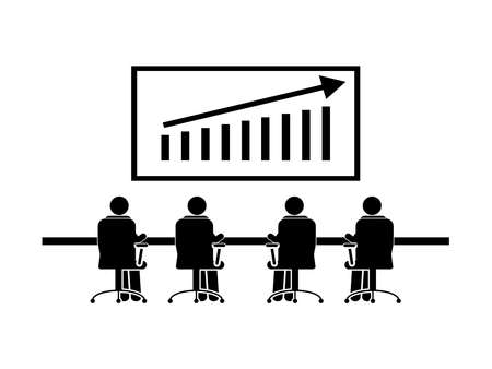 Team Business Sales Meeting. Pictogram depicting group corporate company meeting discussing regarding sales profits revenue growth. EPS vectorのイラスト素材