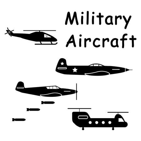 Military Aircraft Planes Helicopter. Pictogram depicting aircraft machines used in aerial warfare such as fighter jets and helicopters. EPS Vectorのイラスト素材