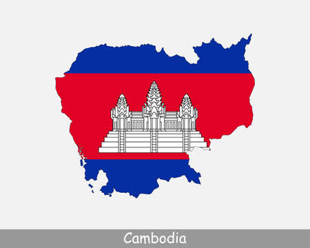 Cambodia Map Flag. Map of Cambodia with the &#x9;&#xD;&#xA;Cambodian national flag isolated on white background. Vector Illustration.のイラスト素材