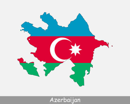 Azerbaijan Map Flag. Map of Azerbaijan with the national flag of Azerbaijan isolated on white background. Vector illustration.のイラスト素材