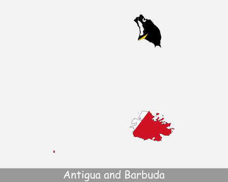 Antigua and Barbuda Map Flag. Map of Antigua and Barbuda with the national flag of Antigua and Barbuda isolated on white background. Vector illustration.のイラスト素材