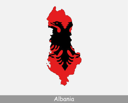 Albanian Map Flag. Map of Albania with the national flag of Albania isolated on white background. Vector illustration.のイラスト素材