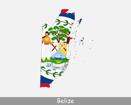 Belize Map Flag. Map of Belize with the Belizean national flag isolated on white background. Vector illustration.のイラスト素材
