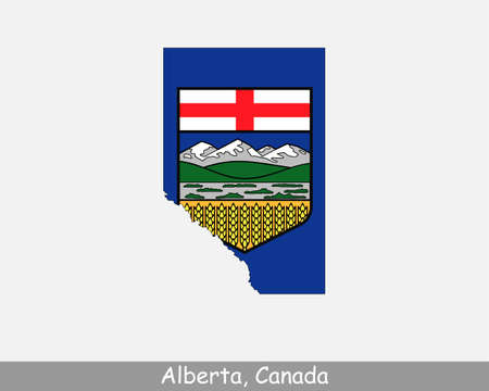 Alberta Map Flag. Map of Alberta, Canada with the territory flag of Alberta isolated on white background. Canadian province, AB. Vector illustration.のイラスト素材