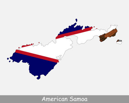American Samoa Map Flag. Map of American Samoa, USA with the flag of American Samoa isolated on white background. Unincorporated overseas territory of the United States, America, American, United States of America, US at South Pacific Ocean. Vector illustration.のイラスト素材