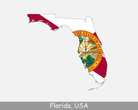 Florida Map Flag. Map of FL, USA with the state flag isolated on white background. United States, America, American, United States of America, US State. Vector illustration.のイラスト素材