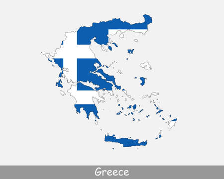Greece Map Flag. Map of Hellas with the Greek national flag isolated on white background. Vector Illustration.のイラスト素材