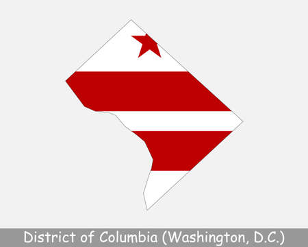 District of Columbia Map Flag. Map of Washington, D.C., USA with flag isolated on white background. United States, America, American, United States of America, US. Vector illustration.のイラスト素材