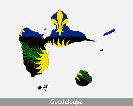 Guadeloupe Map Flag. Map of Guadeloupe with flag isolated on white background. Overseas department and region of France. Vector illustration.のイラスト素材