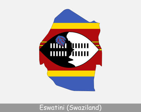 Eswatini Swaziland Flag Map. Map of the Kingdom of Eswatini with the Liswati national flag isolated on a white background. Vector Illustration.のイラスト素材