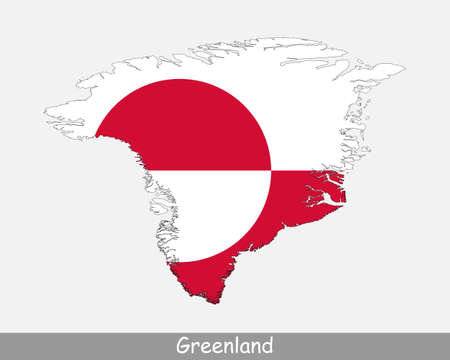 Greenland Map Flag. Map of Greenland with the Greenlandic national flag isolated on white background. Autonomous territory within the Kingdom of Denmark. Vector Illustration.のイラスト素材
